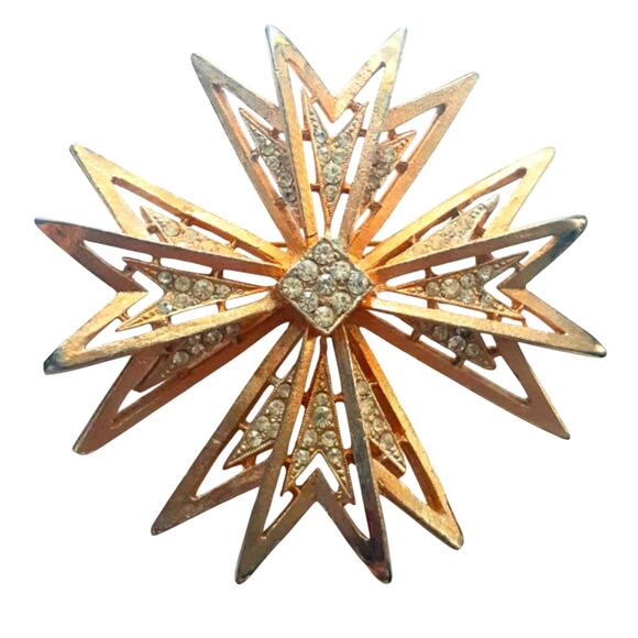 Rare Vtg 1960s Capri Maltese Cross Open Work Rhinestine Pin Brooch - Picture 1 of 4